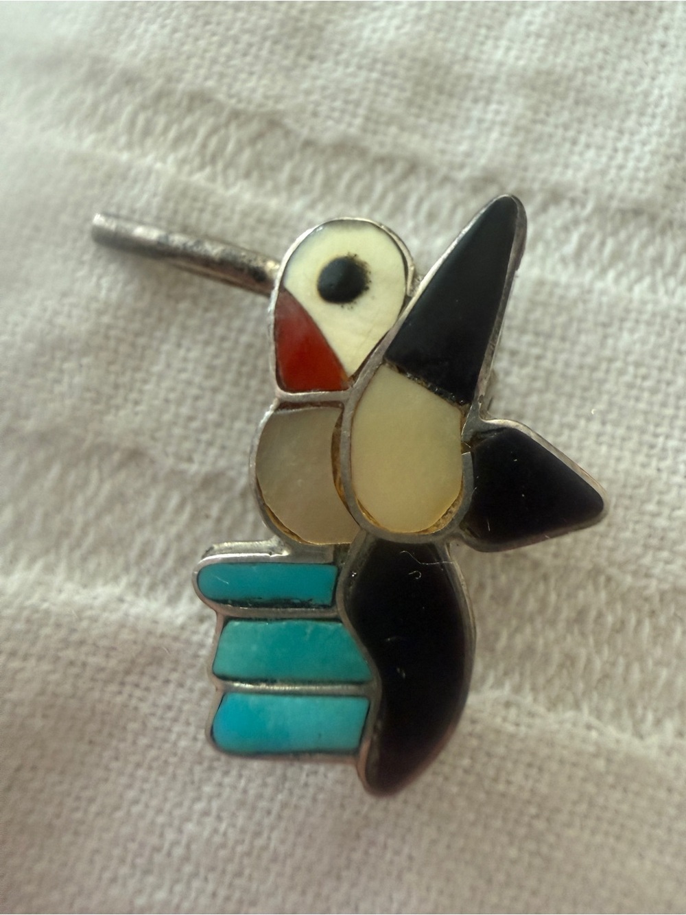 Vintage Sterling Silver Zuni Pin Inlay Brooch Pendant Hummingbird